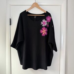 🆕 Aaeda Felted Floral Embroidered Black Pink Sweater Lightweight 3/4 Sleeves 3X